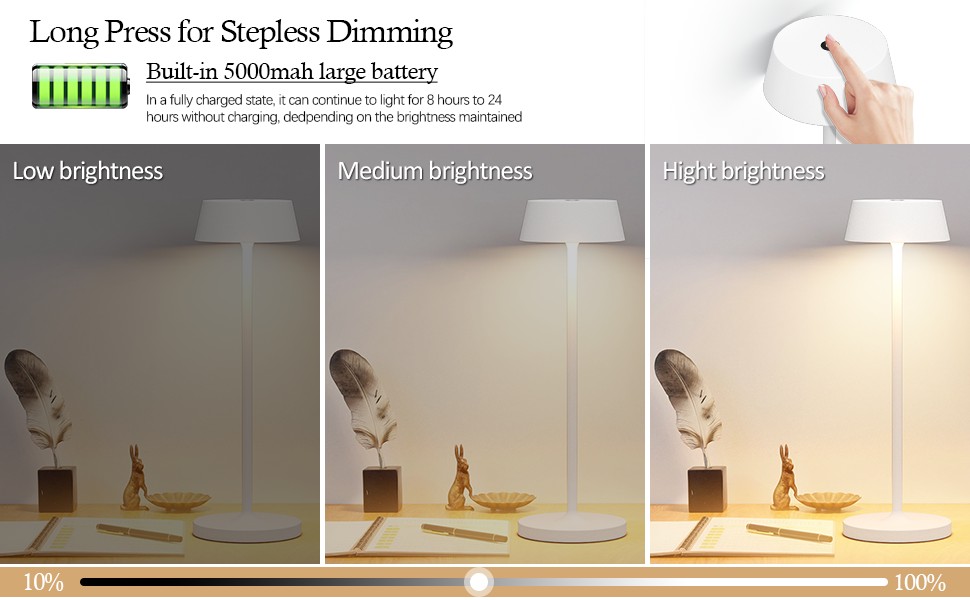 Світлодіодний акумуляторний настільний світильник Klighten з димером, сенсорний, металевий, алюмінієвий, IP54, тепле біле світло 3000K, антрацит