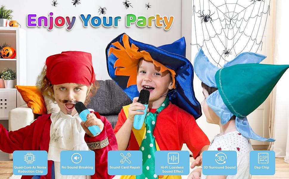 Караоке-машина Spinosaurus для дітей з 2 мікрофонами, Bluetooth, LED-підсвічуванням, портативна, для віку 3-12 років, ідеально для свят та подарунків (блакитна)