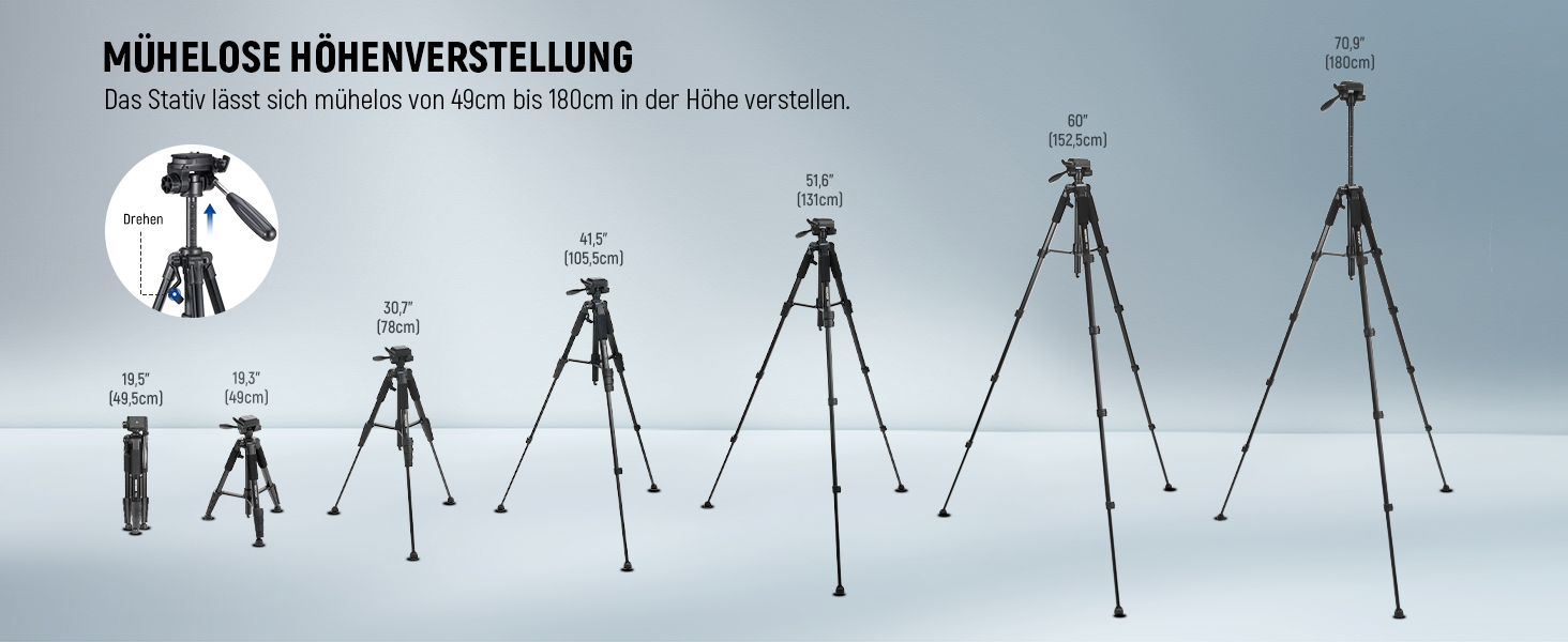 Штатив для камери та смартфона NEEWER Basics (TP55), легкий алюмінієвий туристичний трипод 188 см з 3-позиційною нахильною головкою