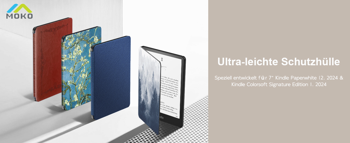 Чохол MoKo для Kindle Paperwhite 12th Gen (2024) та Kindle Colorsoft Signature Edition (2024), захисний чохол з авто-сном/пробудженням, сірий ліс