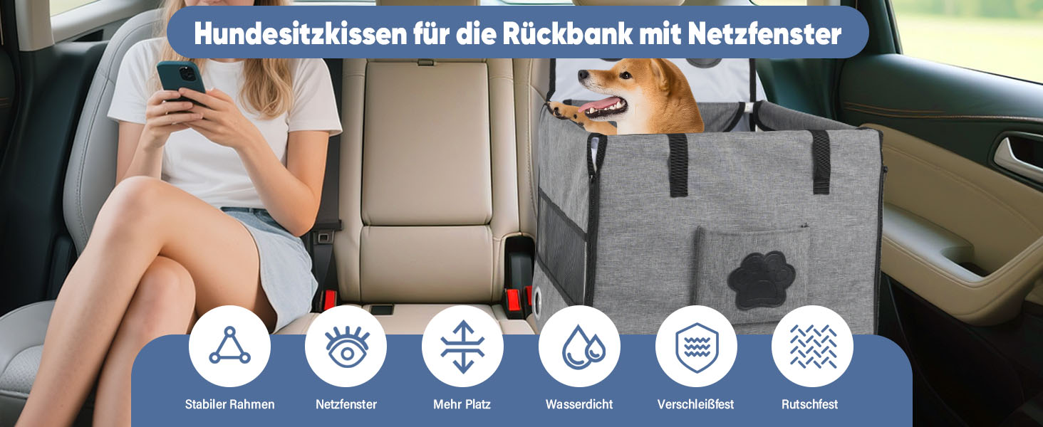 Автомобільний лежак для собак 44x40x40 см – міцний лежак з ременями безпеки та сіткою, знімний кошик для собак на заднє сидіння, водонепроникний та зручний