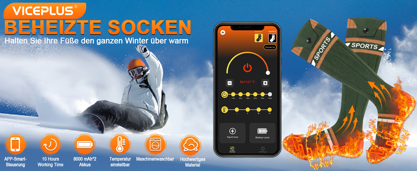 Гріючі шкарпетки з підігрівом, 8000 mAh, USB, з керуванням через додаток, для жінок та чоловіків, теплі зимові шкарпетки, різні кольори