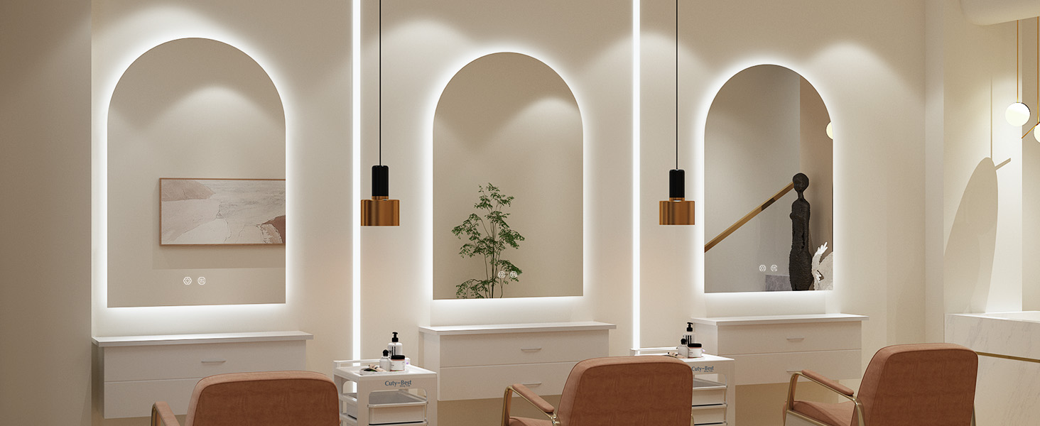 Дзеркало для ванної кімнати з підсвічуванням, арочне, без рами, 75x50 см. Touch-вимикач, регулювання яскравості, 3 кольори світла, антизапар