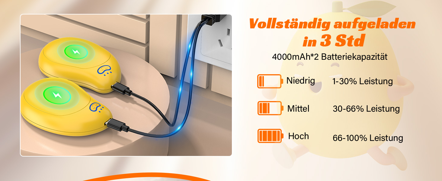 Електричні грілки для рук 2 шт. з акумуляторами 8000 mAh, USB, 3 режими, для зими, жовті