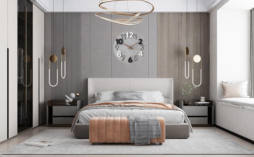 Sinsoledad 30cm Large Wall Clock No Ticking Sound Modern Wood 3D Wall Clocks for Living Room Bedroom Kitchen (Gray)