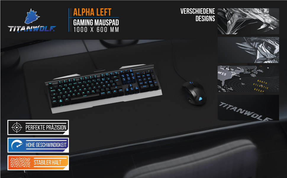 Кисет для миші TITANWOLF XXL 900 x 400 мм - великий килимок для геймінгу, чорний