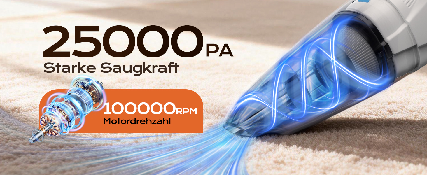 Ручний пилосос Topipop 25000Pa з акумулятором та зарядним пристроєм, HEPA фільтр, 45 хв роботи, LED підсвітка, 3 насадки для кухні, офісу, авто, шерсті тварин (білий)