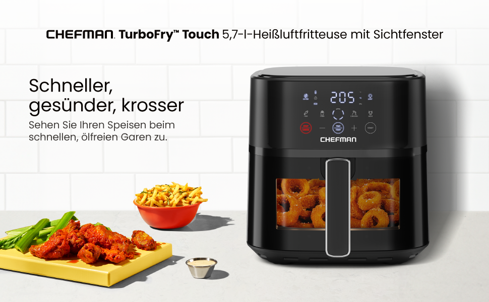 Фритюрниця без олії Chefman Hi-Fry 5.7L з сенсорним керуванням, антипригарне покриття, чорна