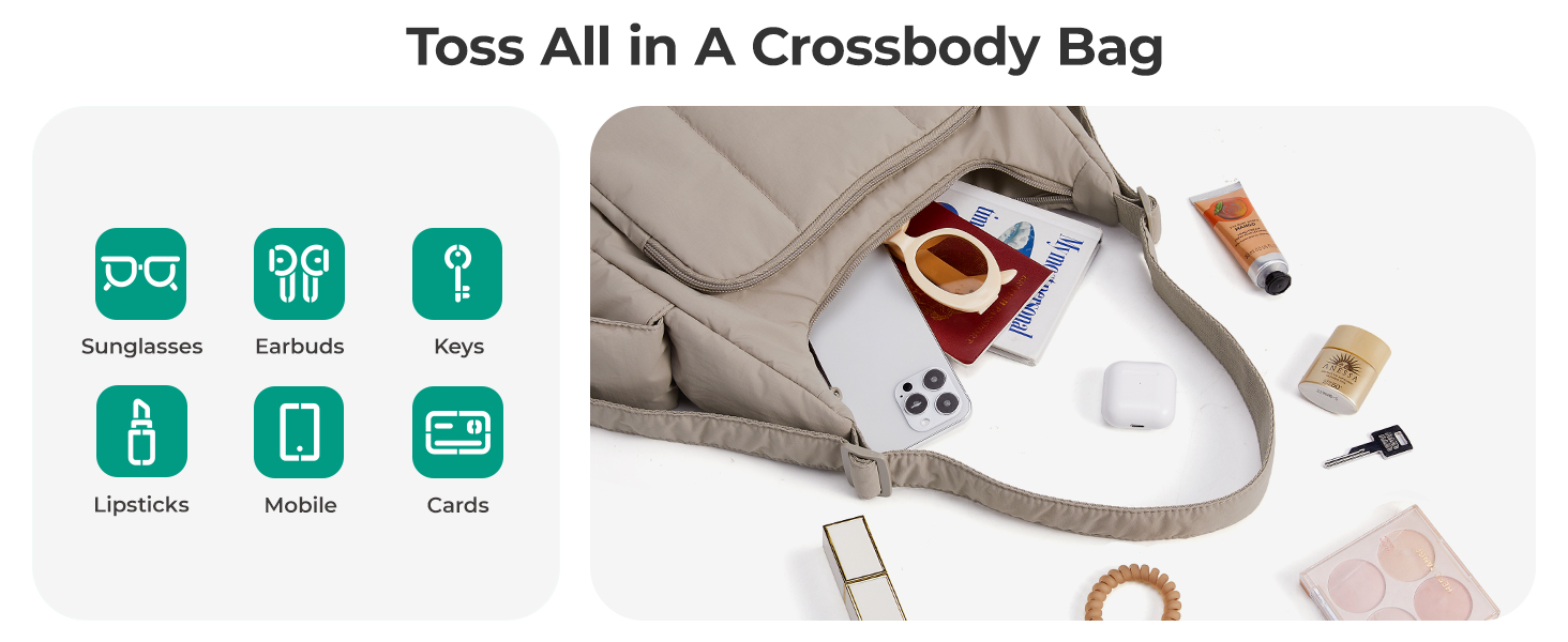 Сумка жіноча bagsmart через плече, кросбоді, м'яка пухова, бежева. Робоча сумка з відділеннями для подорожей, школи, університету