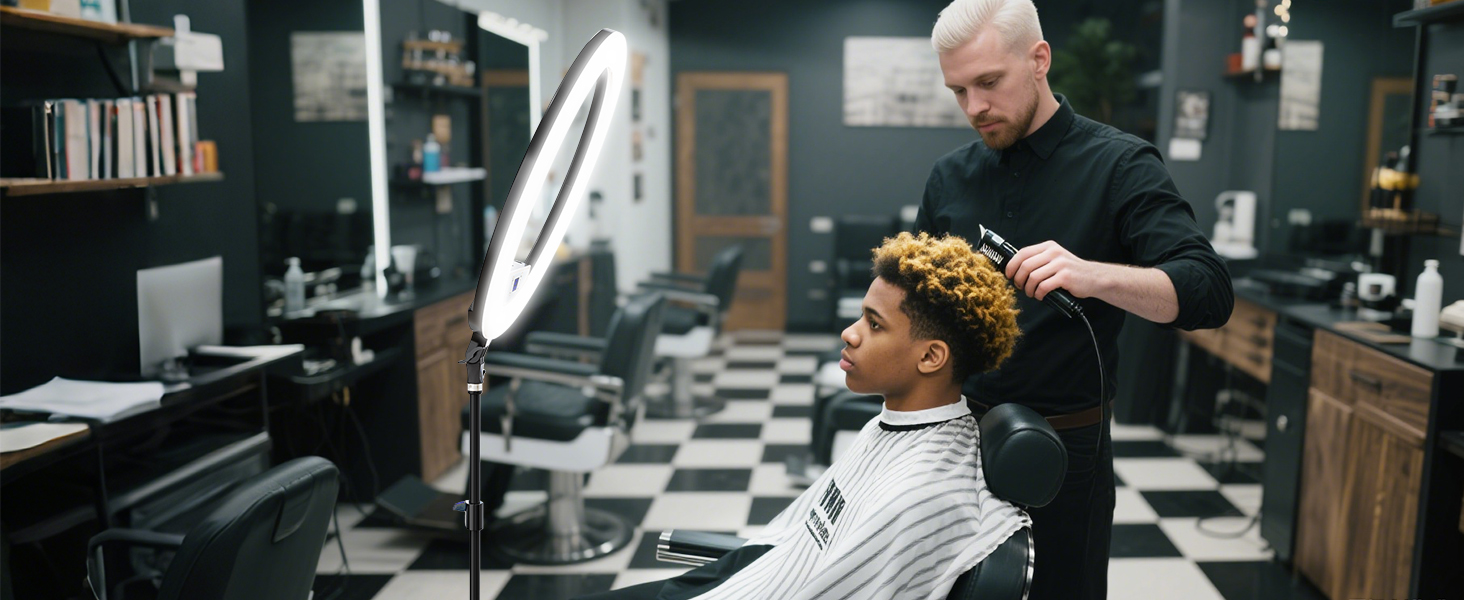 Кільцеве світло 22 дюйма з штативом 175 см, LED дисплей, 2 USB порти, регульована яскравість, для фото та відео, TikTok, макіяж, тату, б'юті-блогер, стиліст, барбер, фотограф, чорний