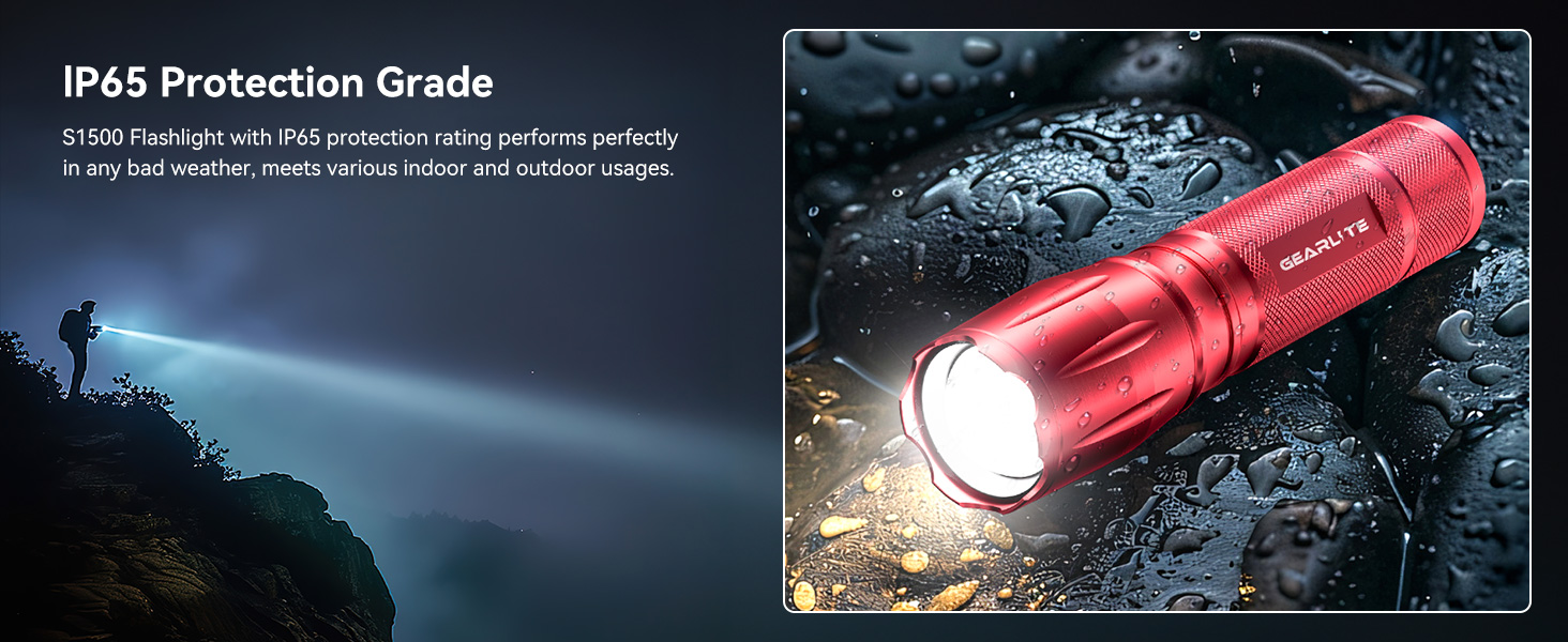 LED ліхтарик Gearlite 2 шт. 2000 люмен, 5 режимів, водонепроникний IP65, для кемпінгу, туризму, дітей, надзвичайних ситуацій (червоний)