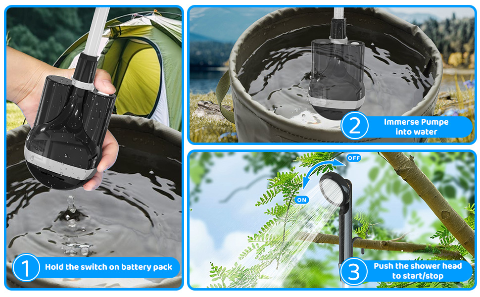 Портативна кемпінгова душ Forever Speed з акумулятором, 2м шланг для кемпінгу, саду, автомийки, пляжу, подорожей