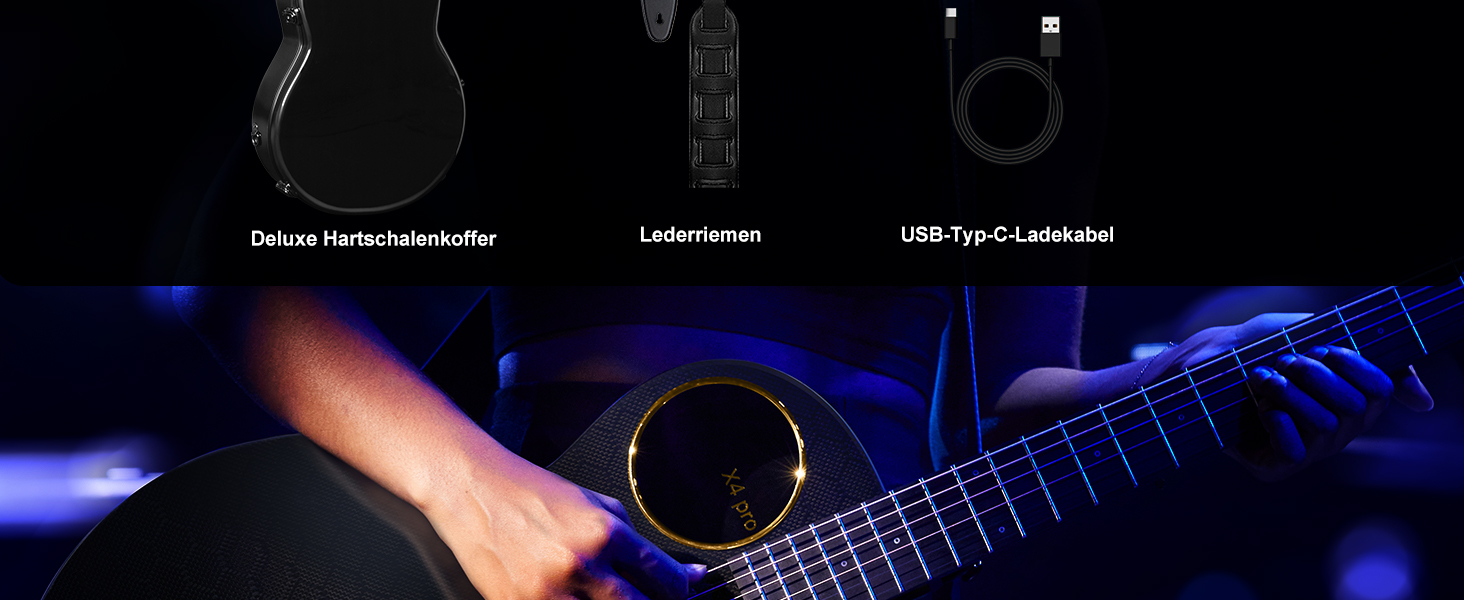 Електроакустична гітара Enya X4 Pro Mini 3/4 - Початковий набір для дітей та дорослих з підсилювачем Smart AcousticPlus, чорний колір