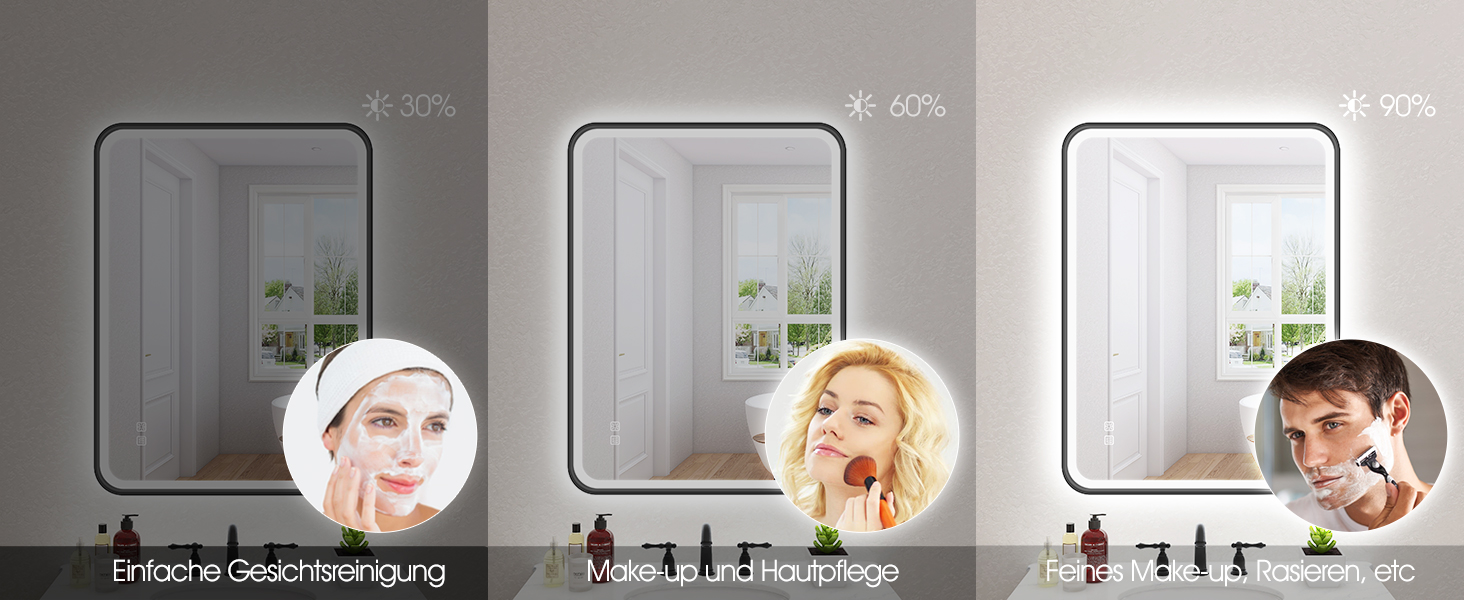 Дзеркало для ванної кімнати S'bagno з підсвічуванням 100x70 см, з алюмінієвою рамою, антизапарююче, 3000-6500K, функція пам'яті, IP44, горизонтальне/вертикальне, чорний колір, M99 (без Bluetooth)