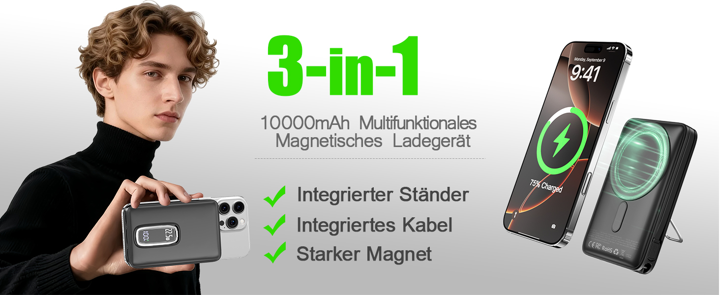 Power Bank Magsafe на iPhone 10000mAh 22.5W з кабелем USB-C, бездротова зарядка, рожевий