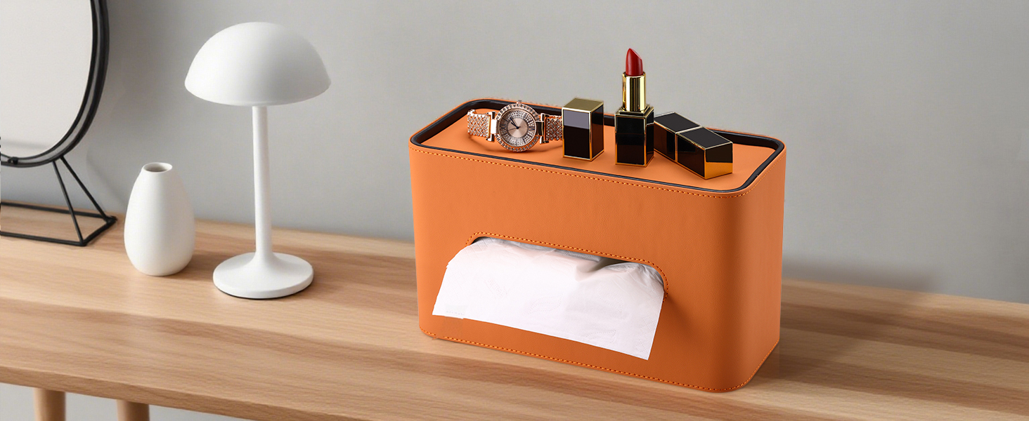 Скринниця для серветок GORESE, шкіряна, квадратна, 15x15x15.8 см, помаранчевий колір