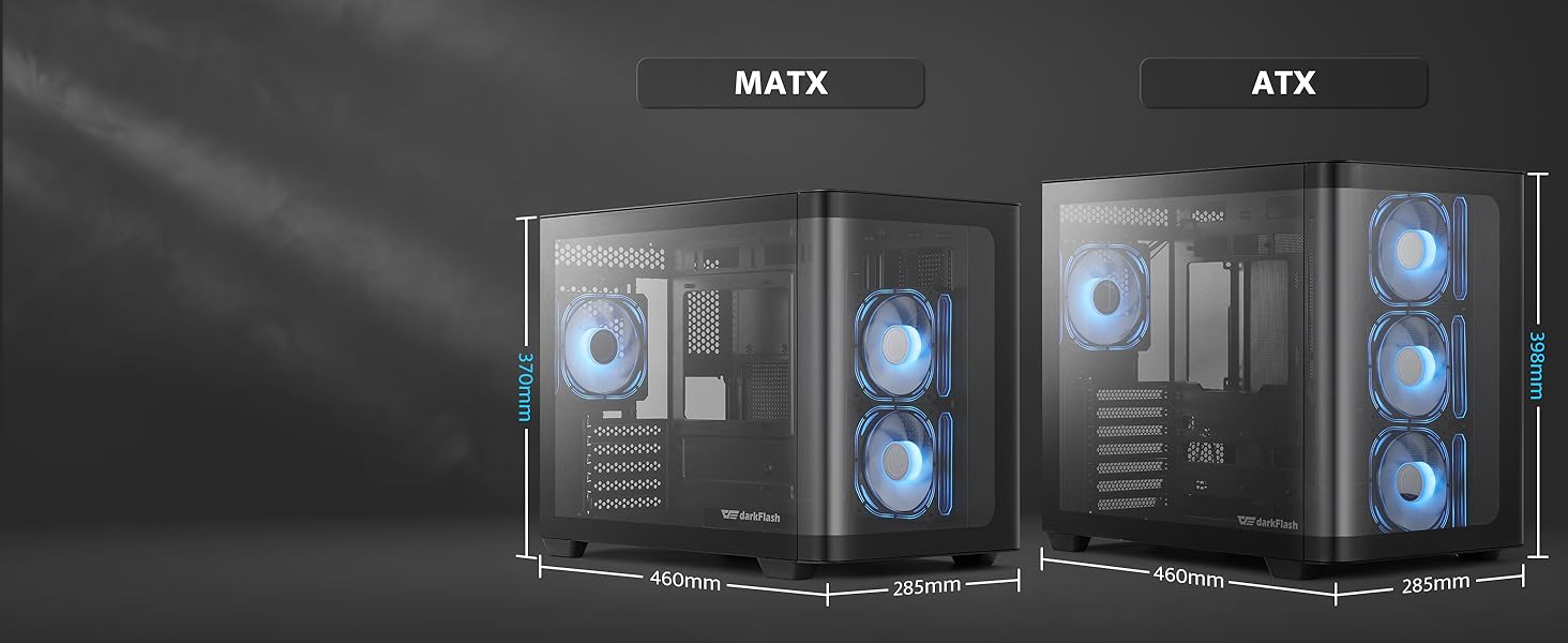 darkFlash ATX корпус для ігрового ПК Mid-Tower, 4 ARGB вентилятори, прозора передня панель, 2 камери, Typ-C, підтримка 2x360 AIO, чорний (DPW90)