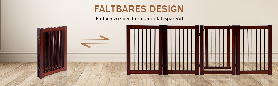 Захисний бар'єр для собак COSTWAY 76 см, 4 панелі, дерев'яний з хвірткою, для дому, дитячий, складний, коричневий