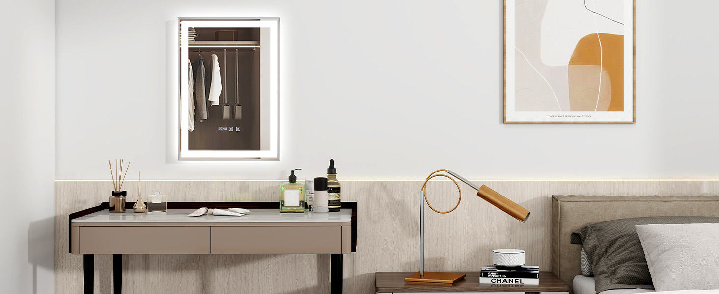 Дзеркало YOURLITE з підсвічуванням 70x50 см, LED дзеркало для ванної кімнати з годинником, сенсорне керування, 3 кольори світла, регулювання яскравості, антизапарник, пам'ять, срібний