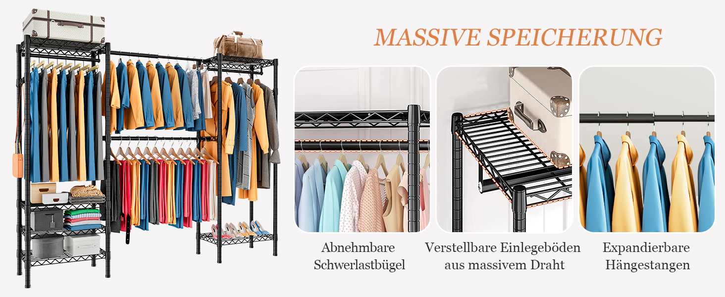 Розширюваний вішак для одягу, металева штанга для одягу, важкий металевий вішак для одягу з гачками, чорний (70.3-89.8” x 14” x 71.3”)