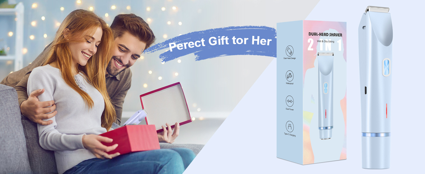 Електричний жіночий епілятор 2-в-1 з USB-C зарядкою, для обличчя, ніг та рук, вологостійкий тример, легко чистити (блакитний)