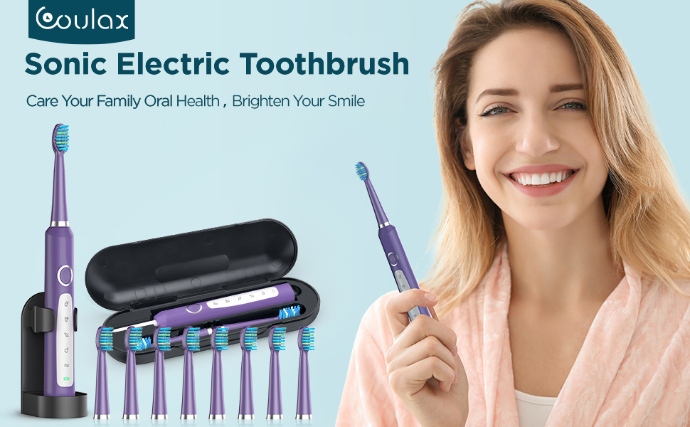 Електрична зубна щітка Sonico з 8 насадок, 5 режимів, для подорожей, фіолетовий колір