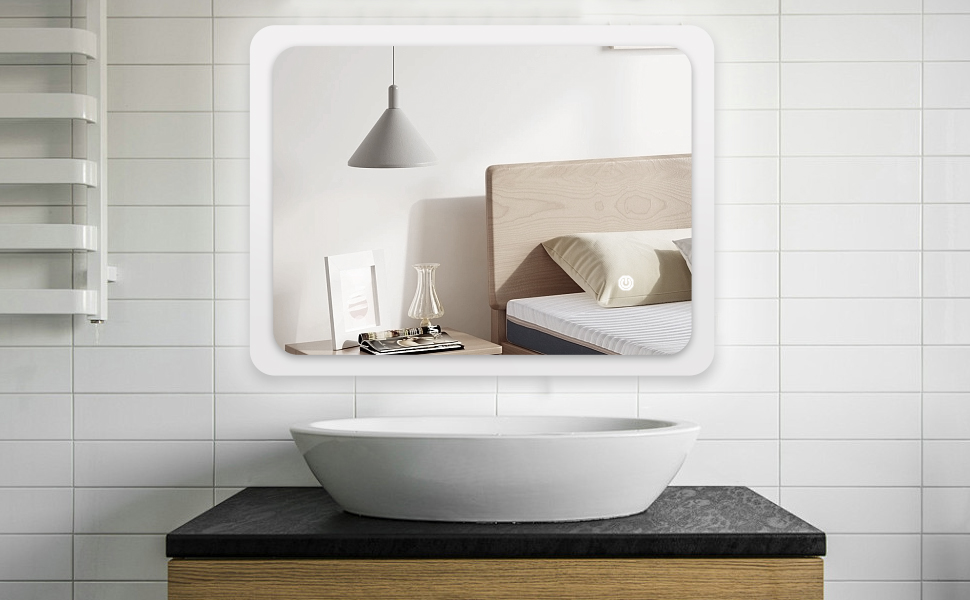 Дзеркало для ванної кімнати з підсвічуванням 70x50 см | LED дзеркало | IP54 вологостійке | Сенсорне управління | Настінне дзеркало | Горизонтальна/Вертикальна установка 6500K холодне біле світло