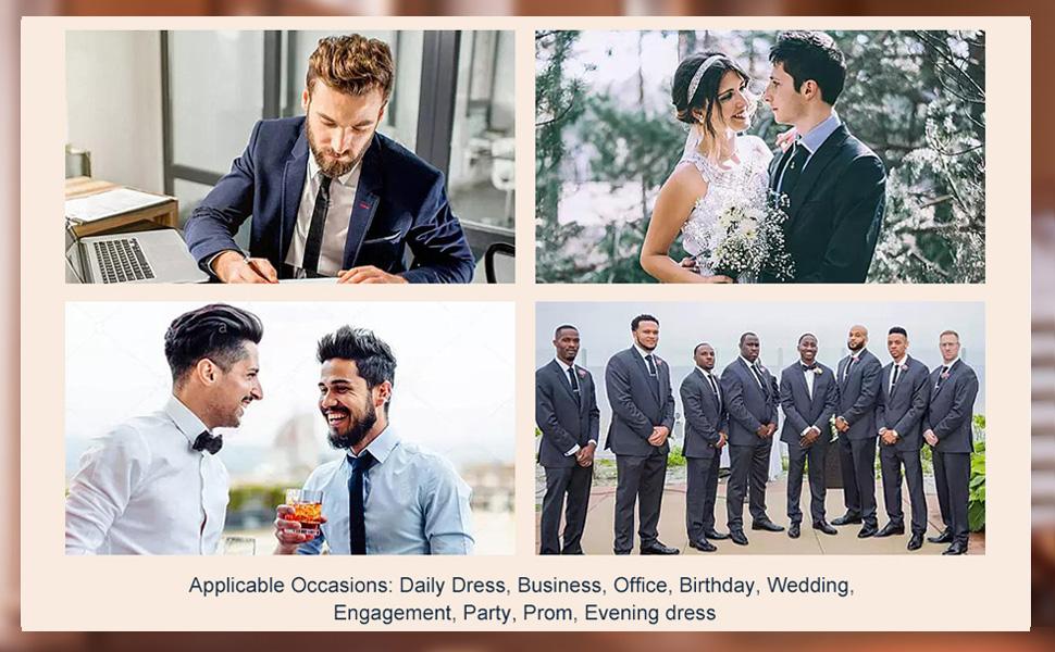 HISDERN Комплект краватки та нагрудного хустинки в смужку: темно-синій та сірий | Чоловіча краватка для весілля