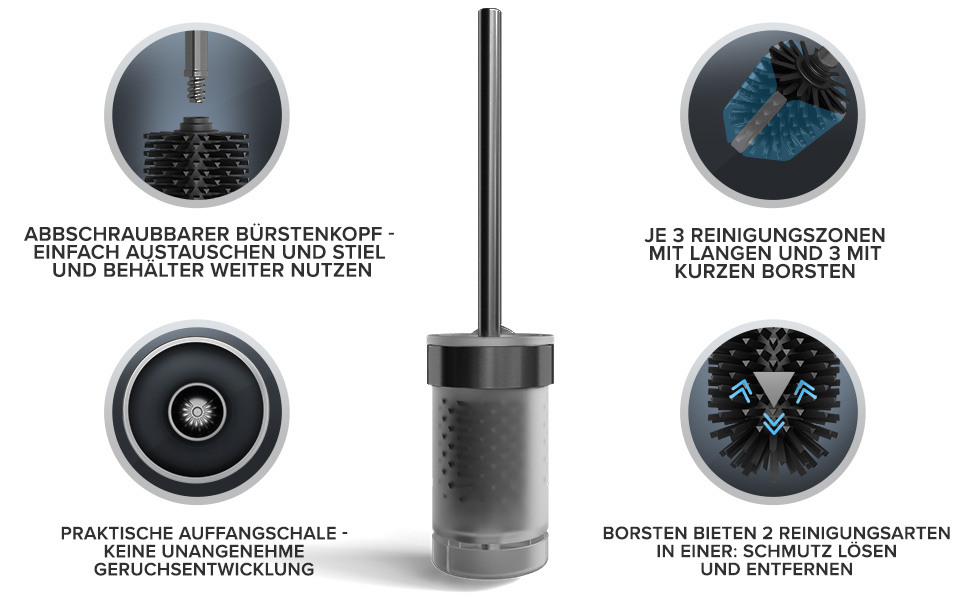 Набір для чищення унітазу Ovimar Finnkona з кріпленням на стіну без свердління | Силіконова щітка для унітазу | З вентиляцією | З порошковим покриттям з нержавіючої сталі | Замінний насадок для унітазу