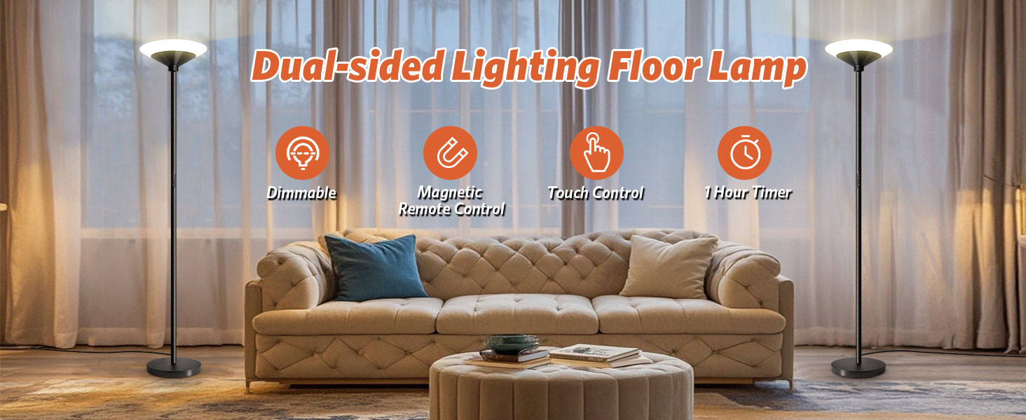 LED торшер BBHome для вітальні з регулюванням яскравості, з лампою для читання 6W, 27W, 3000K-6500K, з пультом та сенсором, колір сріблястий