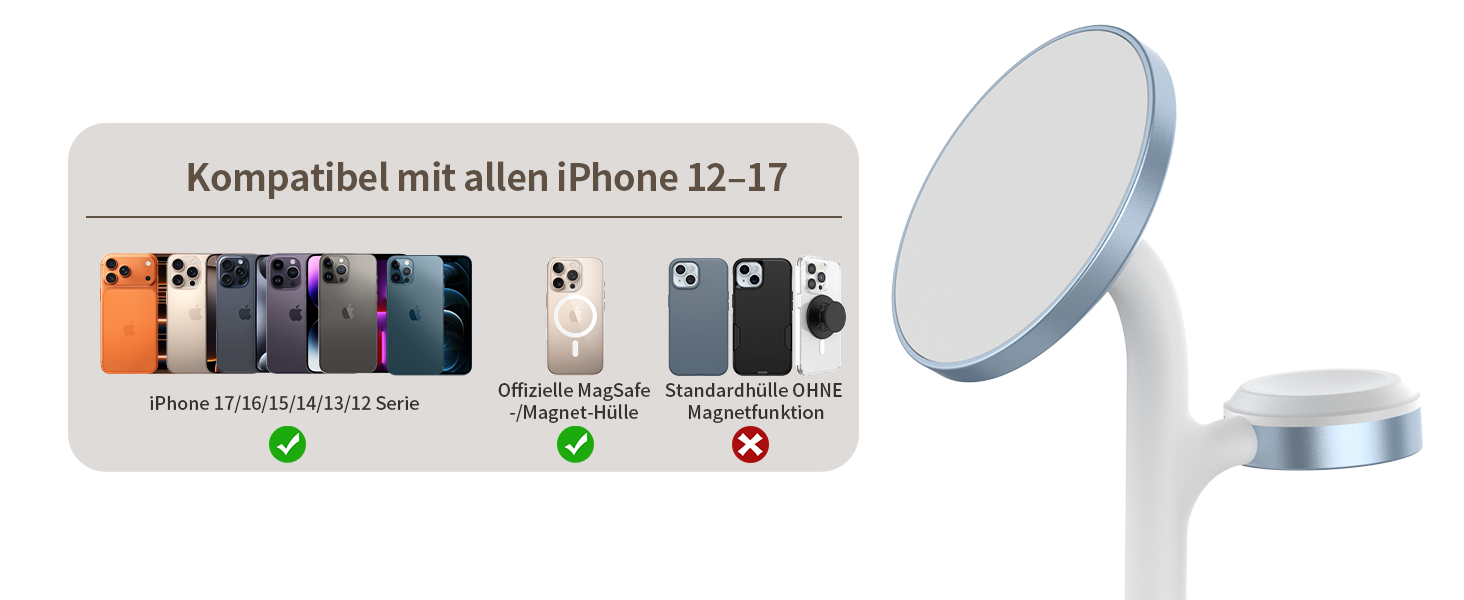 База для бездротової зарядки 3-в-1: iPhone, iWatch, AirPods, 15W, MagSafe, фіолетовий (світло-блакитний)