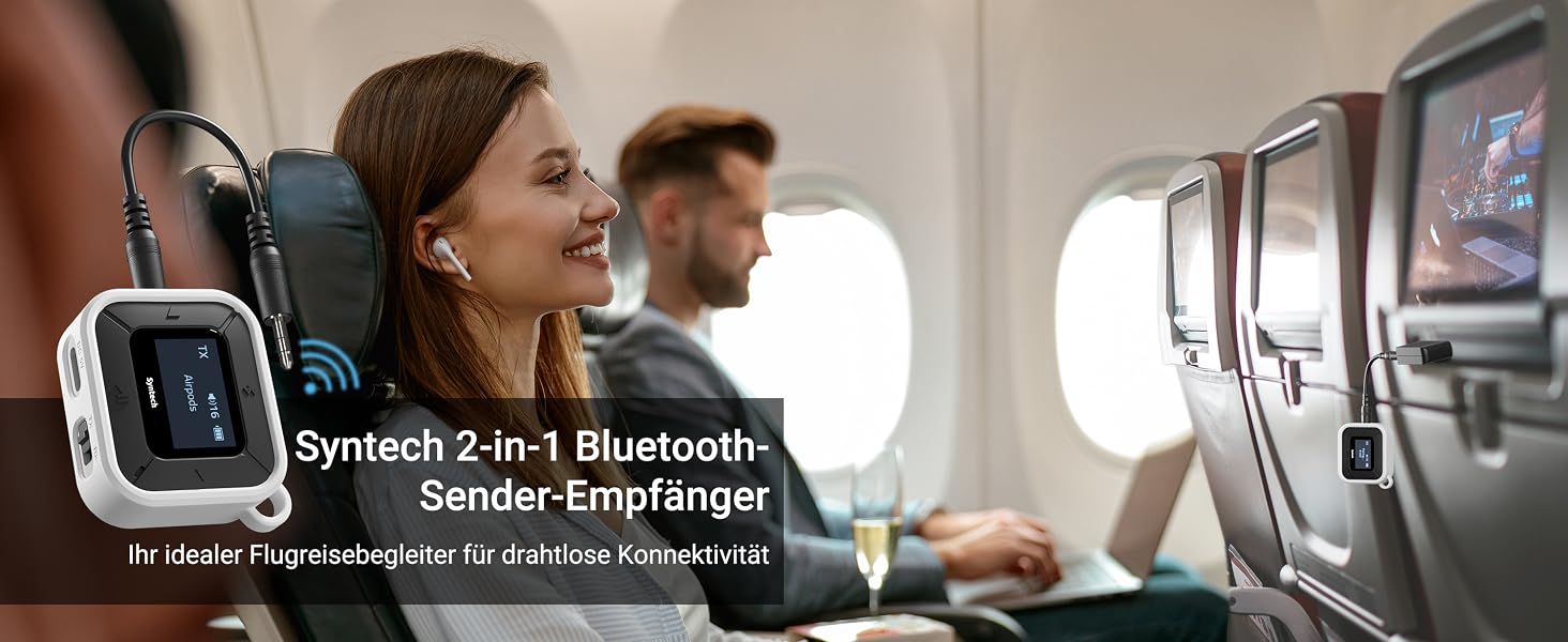 Bluetooth-трансмітер та ресивер Syntech 5.3 з LED-дисплеєм, адаптер 3.5 мм AUX для літака, авто та навушників AirPods, низька затримка, Dual Link, білий