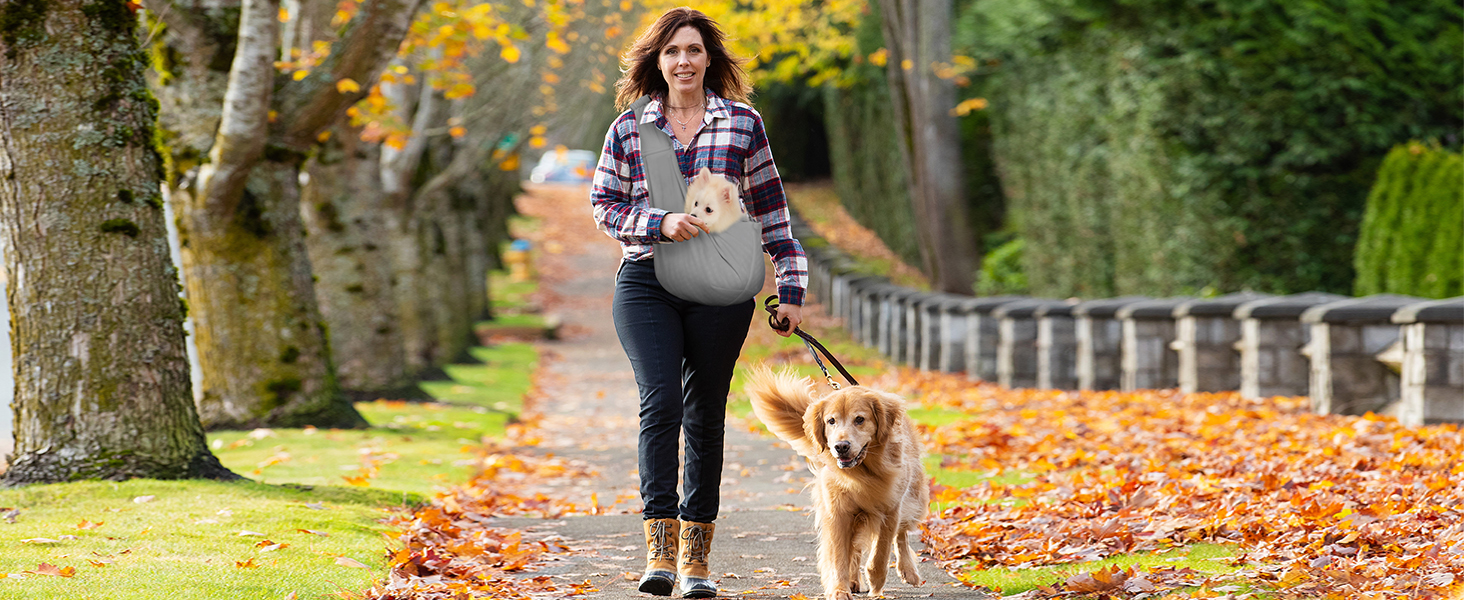 PetLoft Сумка-переноска для собак, реверсивна, регульована, крос-боді, з кріпленням для нашийника (колір: коричневий)