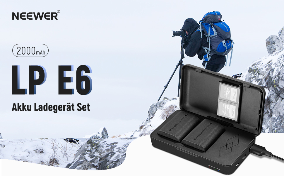 Запасний акумулятор NEEWER 2280mAh (2 шт.) з USB-зарядним пристроєм для Sony ZV-E10II, A9III, A7CII, ZV-E1, A7III, A7IV, FX3, FX30, A6700, A1, A7C, A7CR, A7RIV, A7RV, A7SIII, A9II (LP-E6)