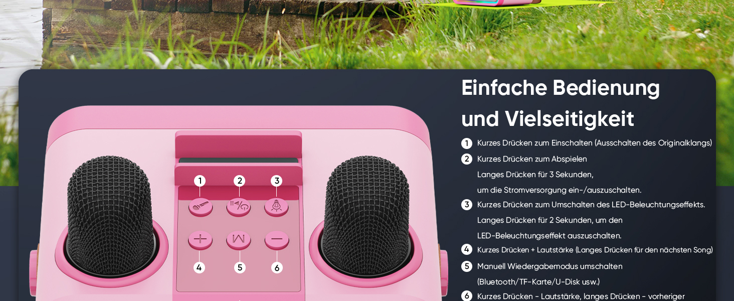 Караоке Машина з 2 Мікрофонами: Портативна Bluetooth Колонка для Караоке з Мікрофонами - Ідеальний Подарунок для Дорослів та Дітей на Різдво та День Народження (Квітково-Рожевий)