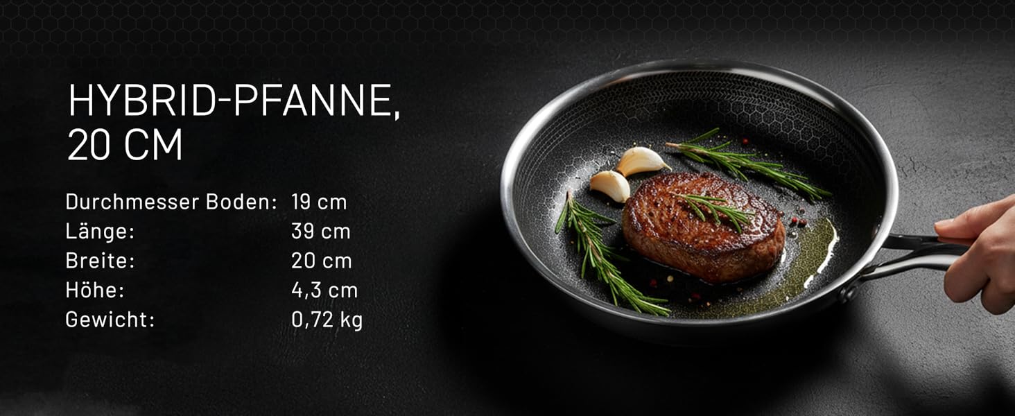 Сковорода HexClad Hybrid Ø 20 см – нержавіюча сталь з сотовою структурою, антипригарне покриття, для всіх плит (індукція), безпечна в духовці та посудомийній машині