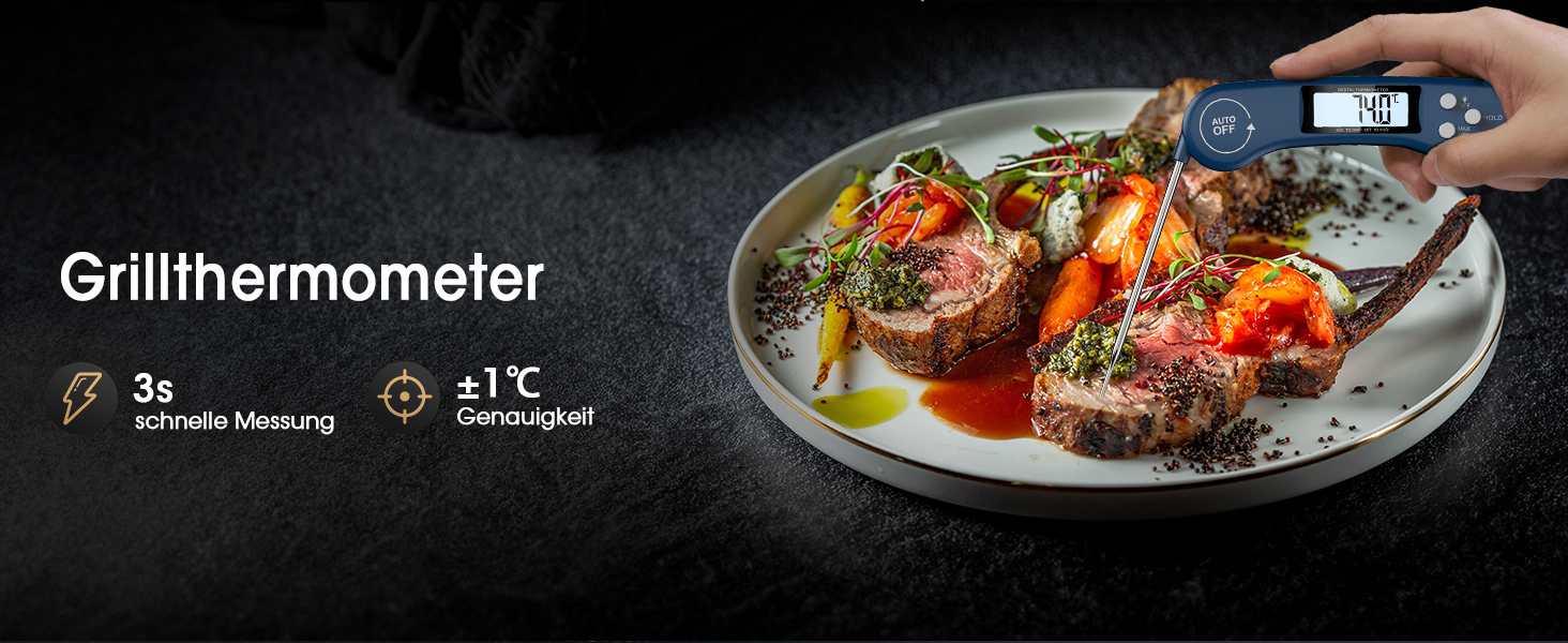 Цифровий термометр для м'яса DOQAUS: приготування на грилі, BBQ, варіння. Швидке зчитування, довга сонда, LCD-дисплей, автовимкнення