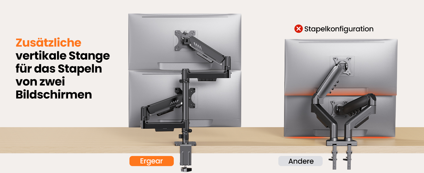 Кріплення для монітора ErGear 2 монітори, вертикальне, чорне, VESA 75x75/100x100mm, до 9кг