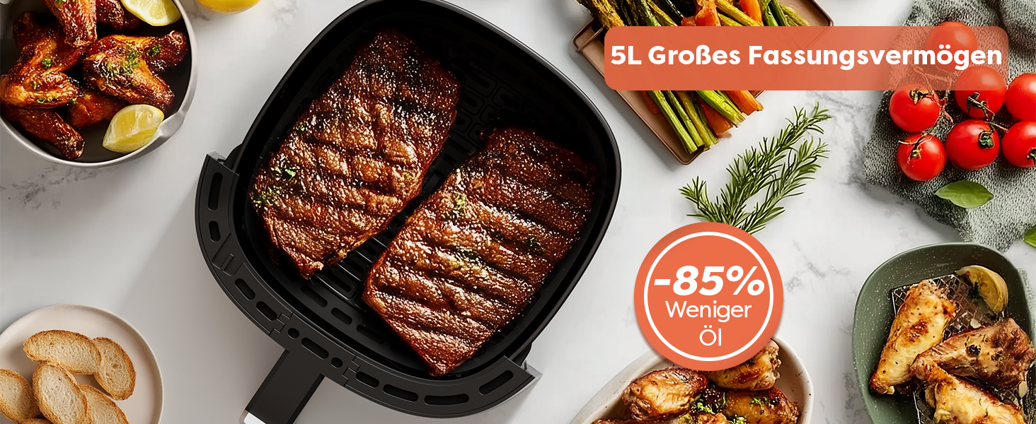 Фритюрниця без олії Ciarra CBAWAF1A AirFryer XL 5л, 1500W, 8 програм, 80-200°C, RapidAir, Touchscreen, Чорний