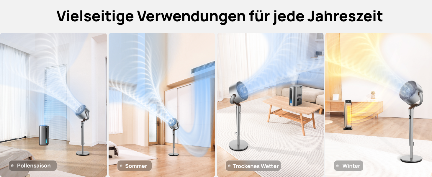 Вентилятор підлоговий Dreo, 102 см, 3 режими, 8 швидкостей, срібний, потужний, 1200 м³/год, 26 м відстань, 120° осциляція