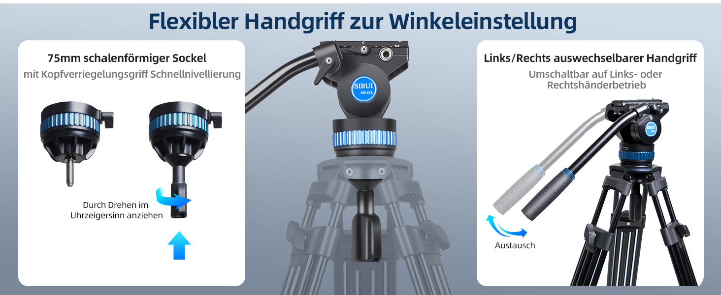 SIRUI AM-25S: Професійний штатив для відеозйомки з Fluid-головкою, 190 см, для камер, DSLR, відеокамер, максимальне навантаження 10 кг