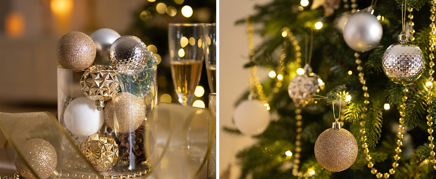 50 шт. прикраси на ялинку Valery Madelyn, 5 см, білий та золотий, з кріпленням, пластик, для ялинкової прикраси, знімна, міцна, сніжинки, для декору на Різдво