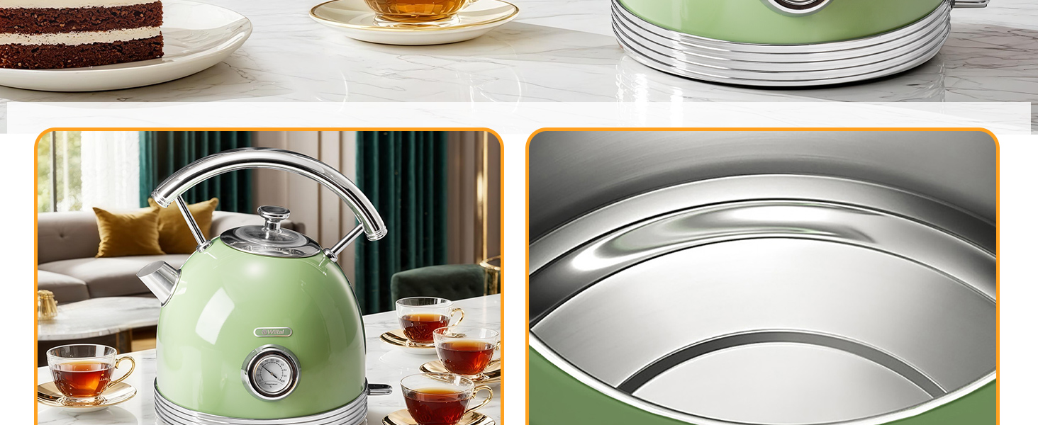 Ретро чайник з нержавіючої сталі, електрочайник та тостер-сет, 2200 Вт, 1,8 л, для чаю, кави, дитячого харчування, без BPA. Зелений вінтажний дизайн