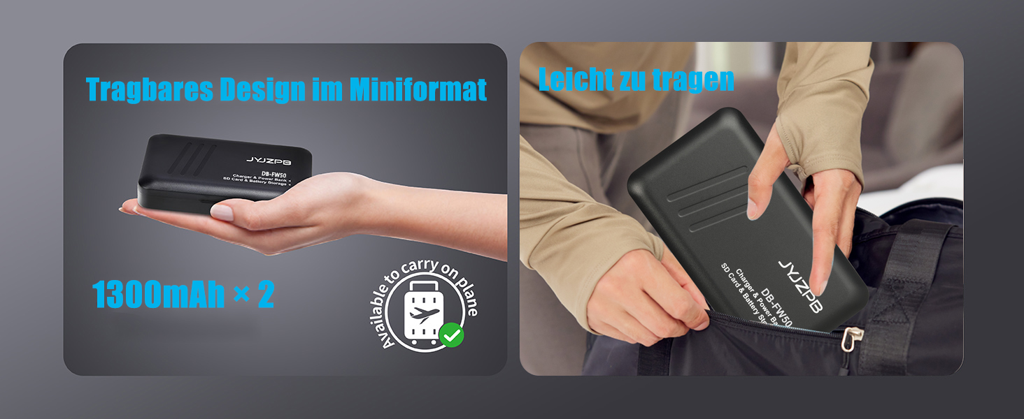 Запасний акумулятор JYJZPB NP-FW50 (2 x 1300mAh) з USB зарядним пристроєм та слотом для SD-картки для камер Sony Alpha A6000 A6300 A6400 A6500 ZV-E10 A7 A7 II A7R II A7SII A5000 A5100 NEX