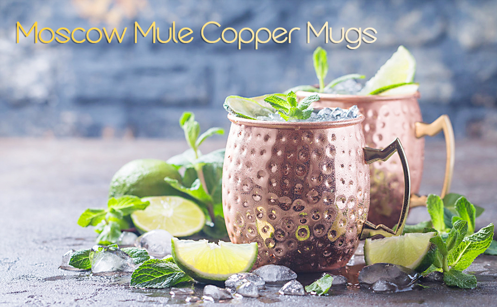 Набір мідних кухлів для Moscow Mule, 4 шт. по 550 мл з трубочками у подарунковій коробці – 100% мідь для коктейлів і охолоджених напоїв