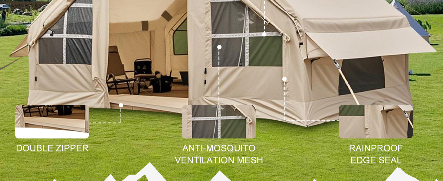 Надувний кемпінговий намет Glamping для 2/4/6/8 осіб 2025: швидкий монтаж, захист від дощу та москітної сітки, коричнево-бежевий