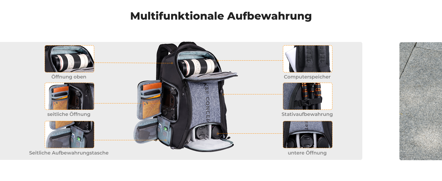 Рюкзак для фотокамери K&F Concept 25L, водонепроникний, з захистом від дощу, для DSLR/SLR, зі штативом, відділення для 16-дюймового ноутбука (сірий)