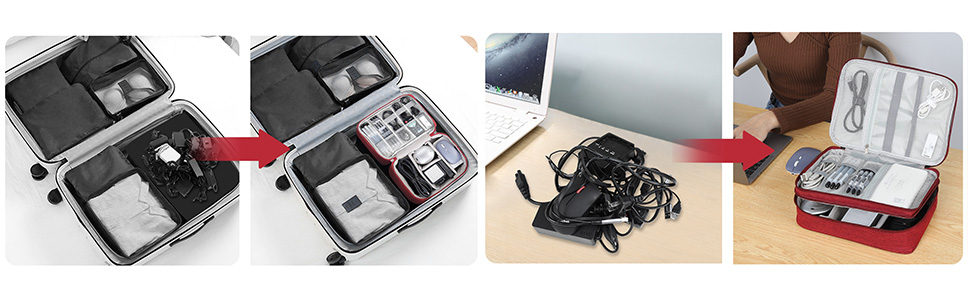 Органайзер для кабелів AiQInu: універсальна дорожня сумка-кубик для кабелів, 3-шаровий водонепроникний органайзер для зарядних кабелів, Powerbank, USB-накопичувачів, SD-карт (червоний)