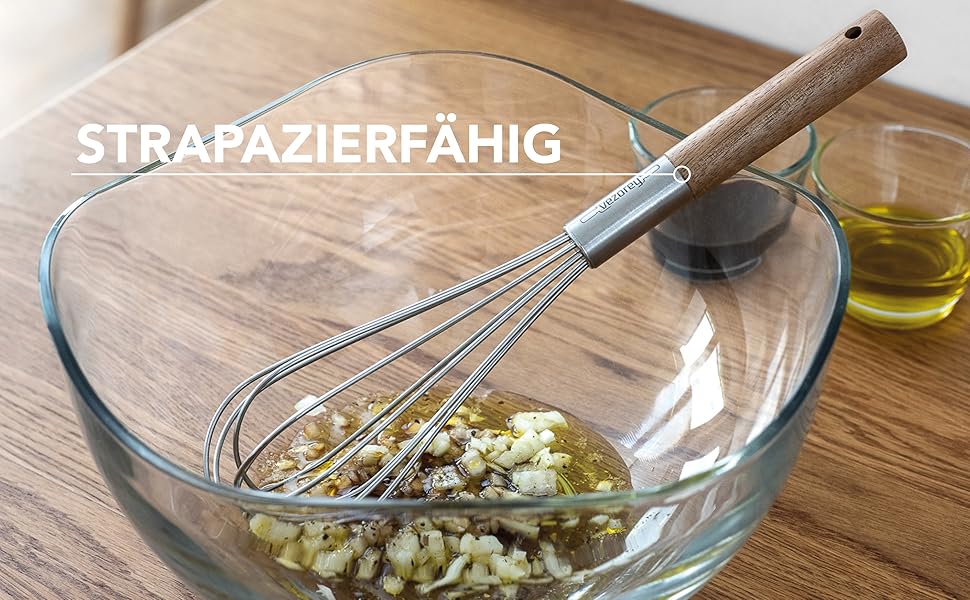 Преміум вінчик для збивання з дерев'яною ручкою з акації 28 см - високоякісний вінчик для збивання з нержавіючої сталі для кухні (стійкий до корозії) - дизайнерський вінчик та ручний вінчик з дерева