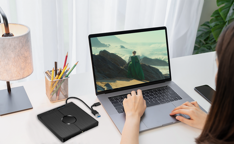 Зовнішній CD/DVD привід 9-в-1 для ноутбука та ПК, USB 3.0 з картридером SD/TF, портативний DVD-записувач для Windows, macOS, Linux
